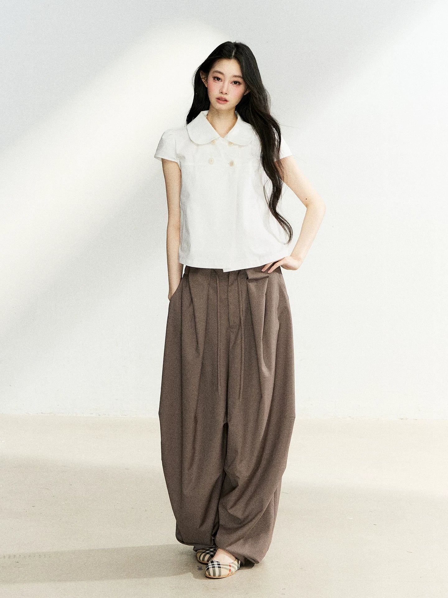 Dark Brown Pleated Wide Leg Pants