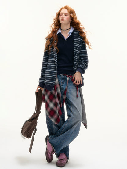 Striped Cat-Ear Hooded Jacket