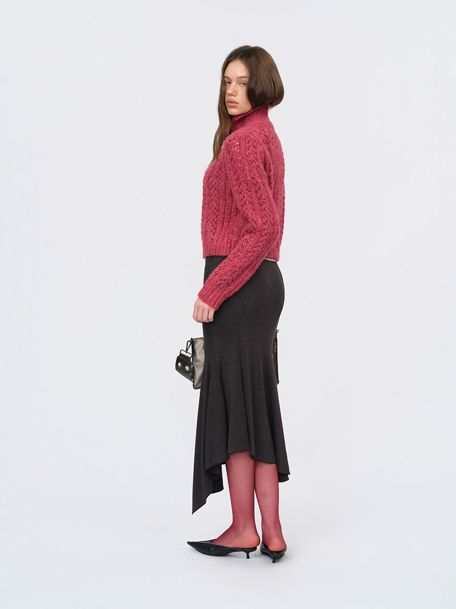 Grey Draped Knit Skirt
