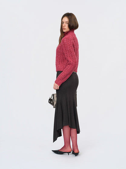 Grey Draped Knit Skirt
