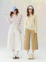 Sheer Off-Shoulder Striped Long Sleeve T-shirt