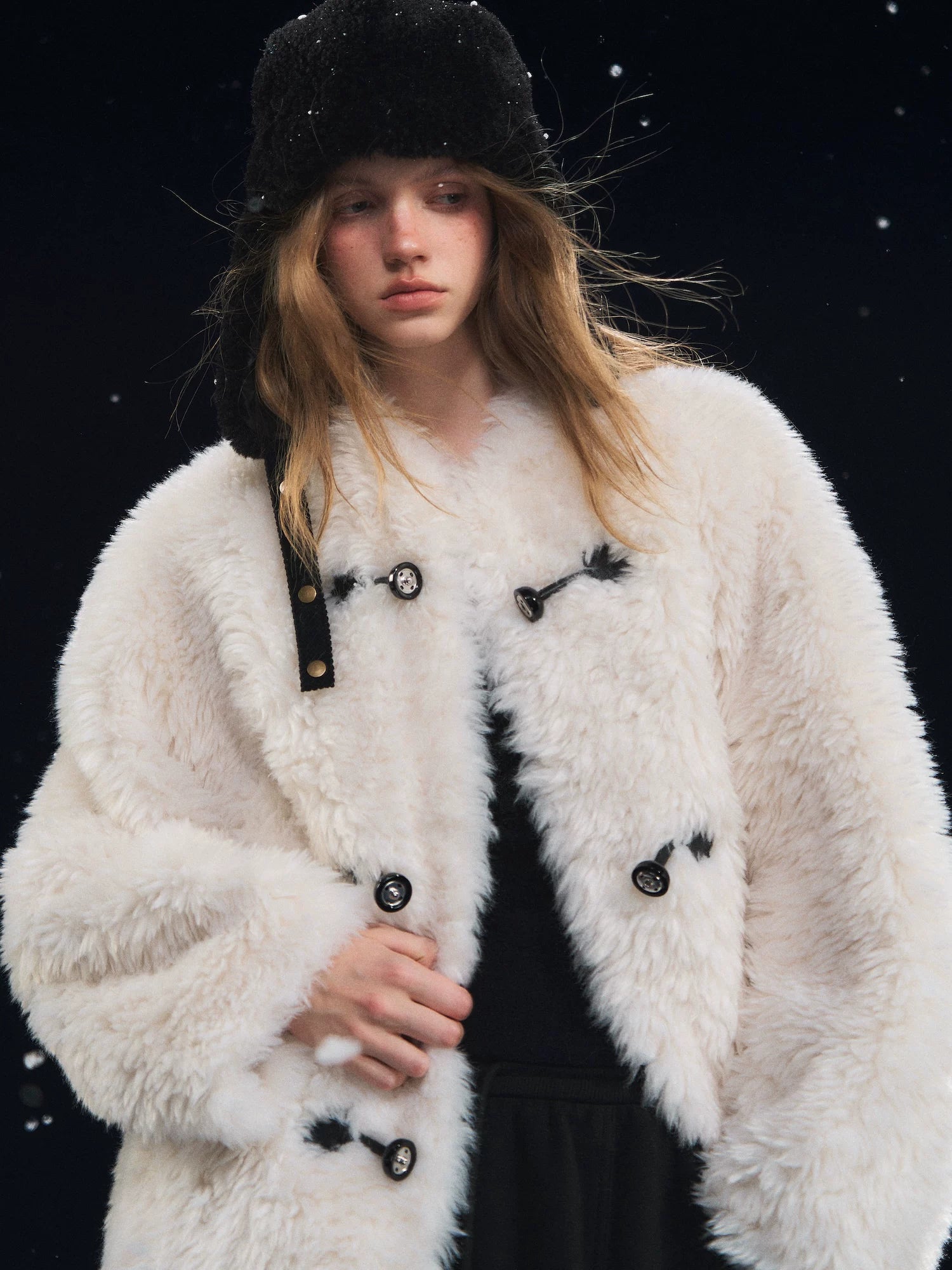 White Plush Button Coat