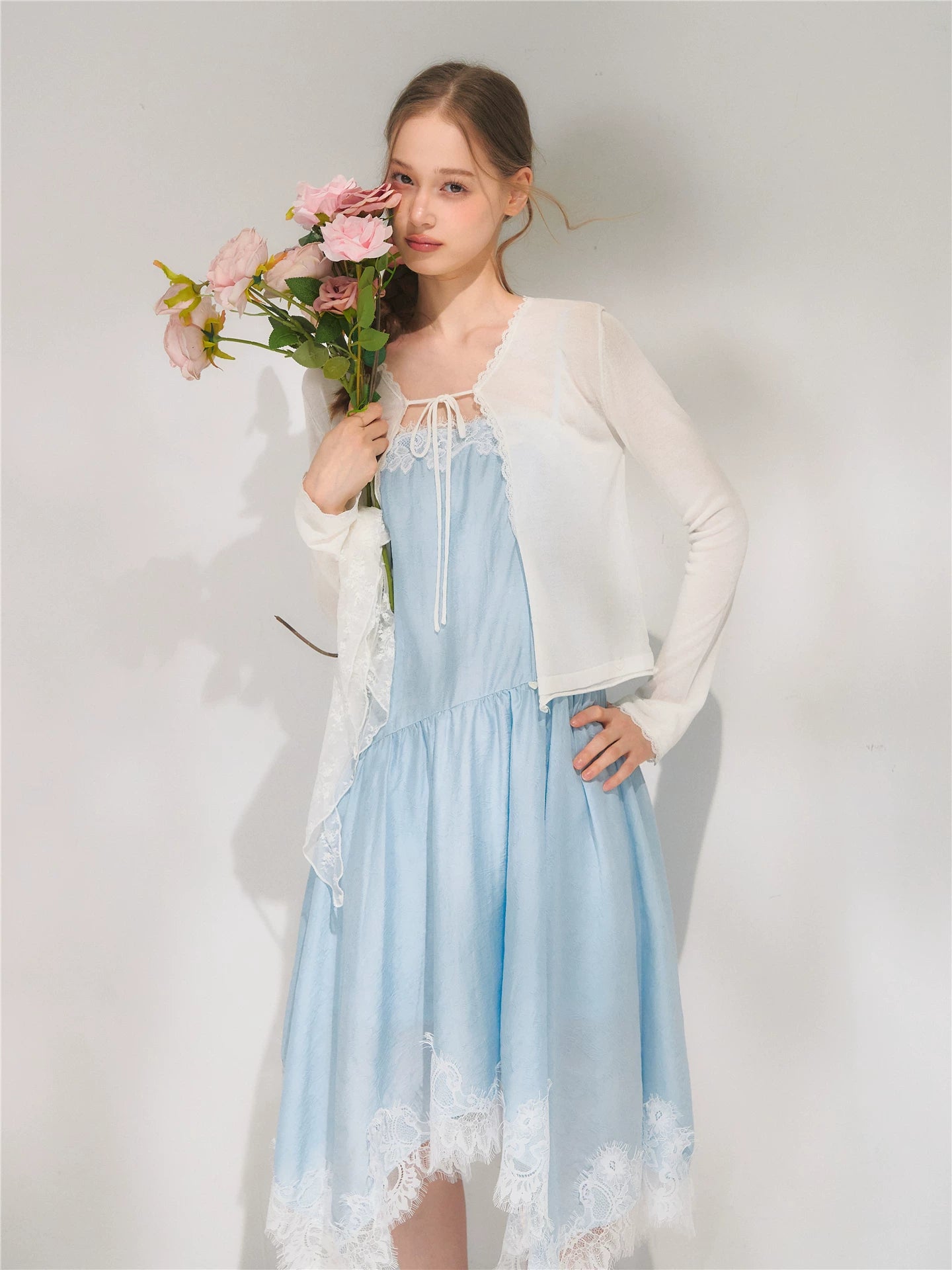 Lace Trim Tie Cardigan