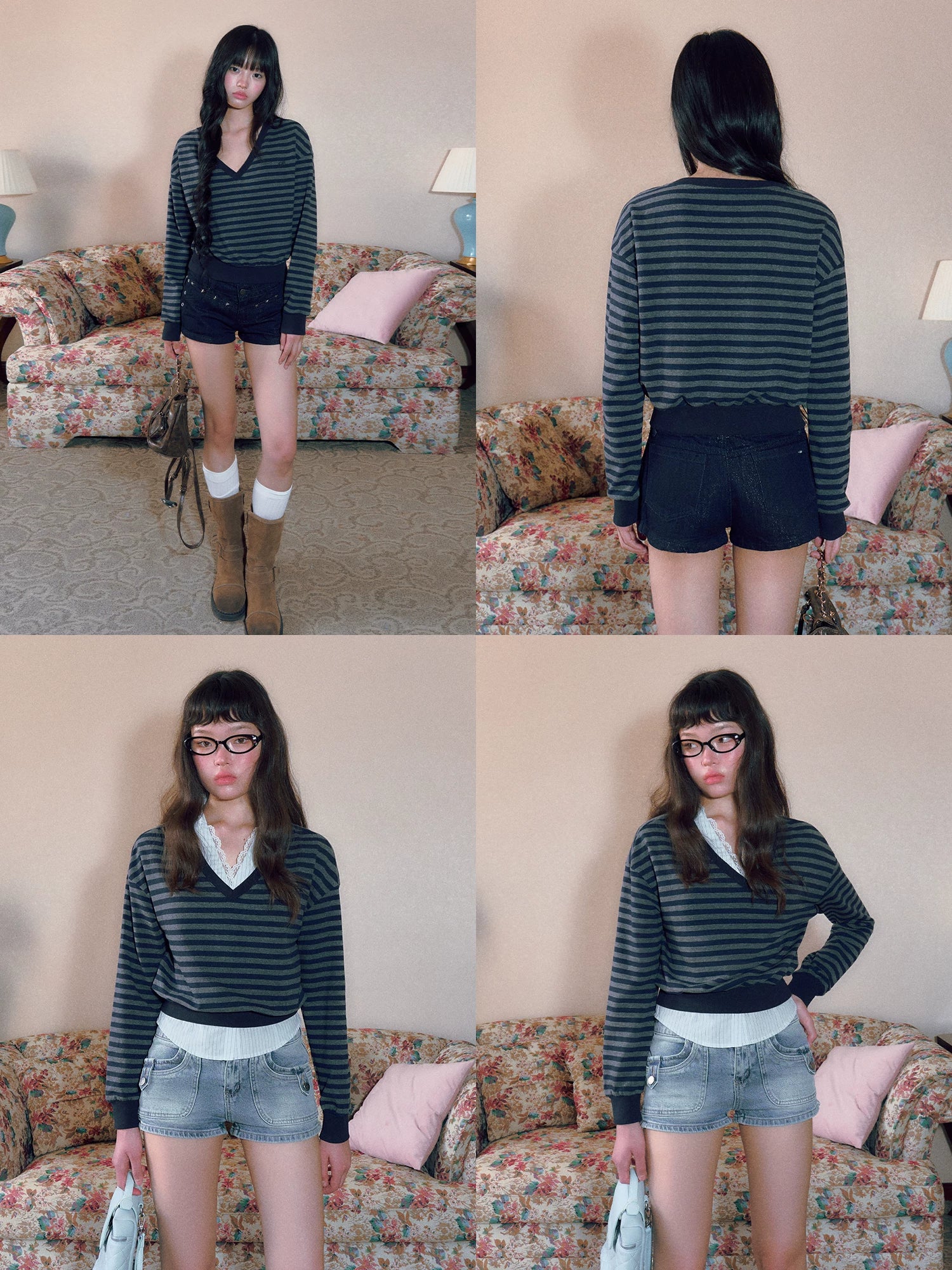 Striped V-Neck Sweatshirt