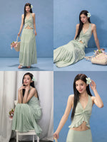 Green Twist Halter Camisole & Skirt Set