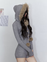 Removable Fur Collar Hooded Jumpsuit