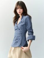Blue & White V-neck Pocket Shirt