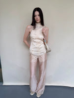Champagne Acetate Sheer Straight Pants