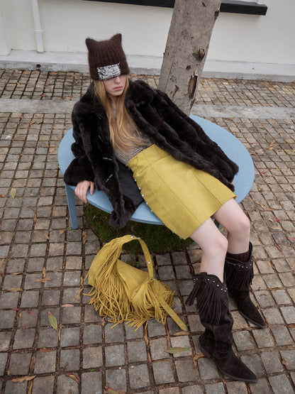 Suede Studded A-Line Skirt