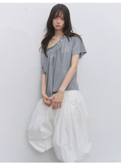Shell Button Off-Shoulder Top