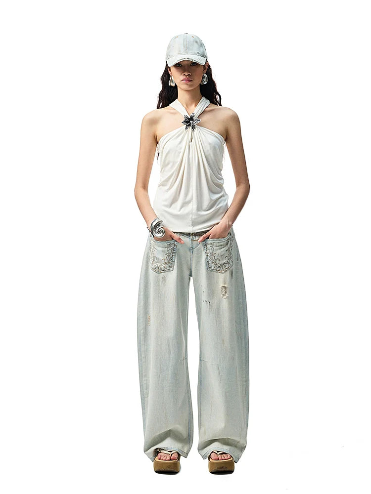 High-Elastic V-Neck Knotted Acetate Camisole