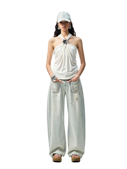 High-Elastic V-Neck Knotted Acetate Camisole