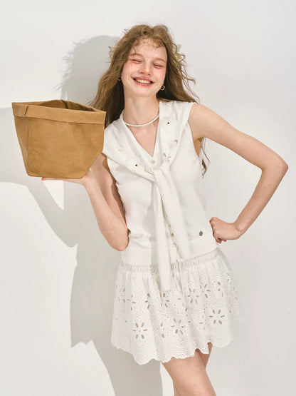 Navy Collar Two-piece Shawl Vest