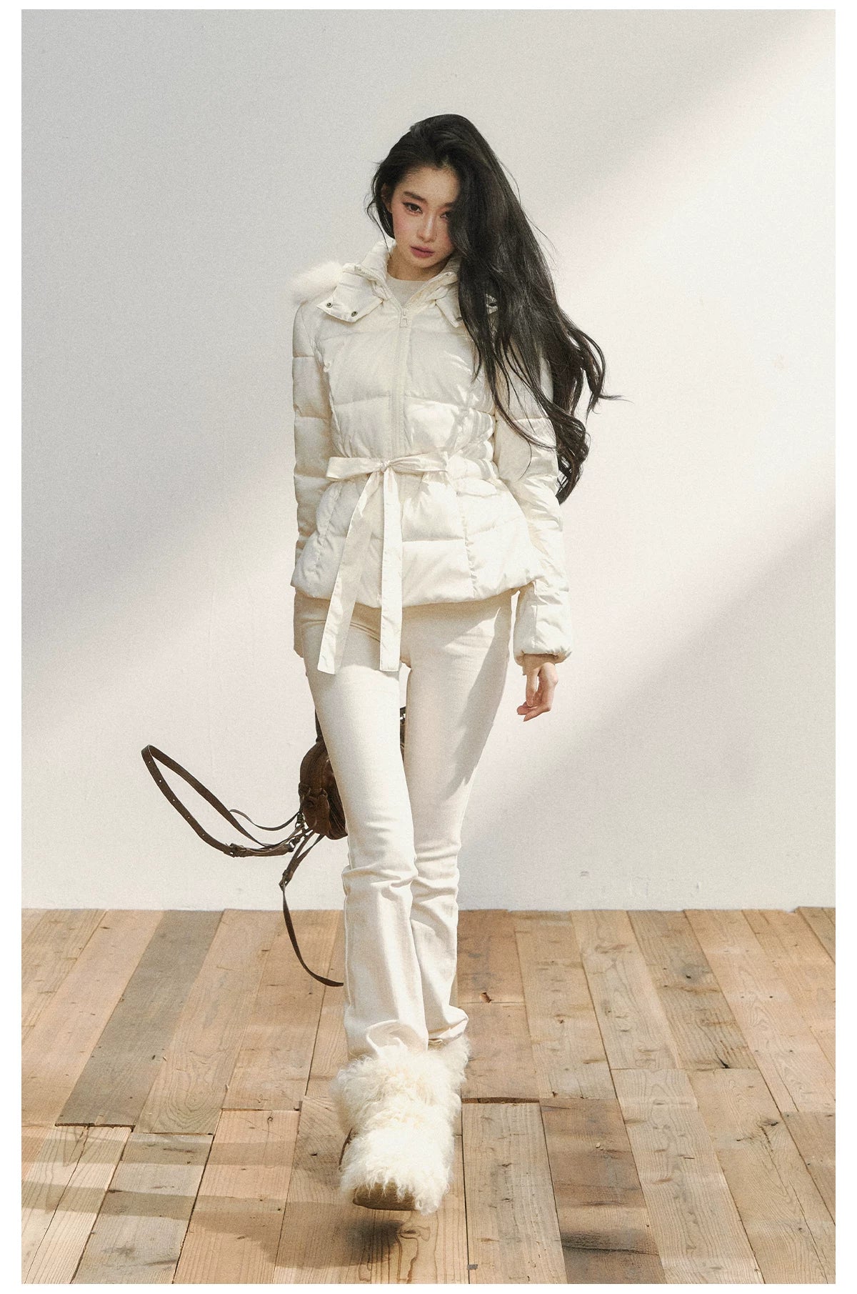 White Detachable Fur Collar Down Jacket
