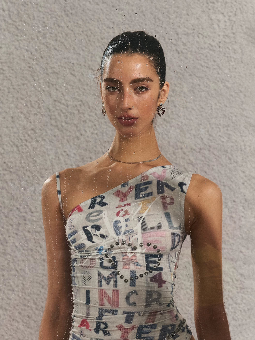 Vintage Print One-Shoulder Crop Top