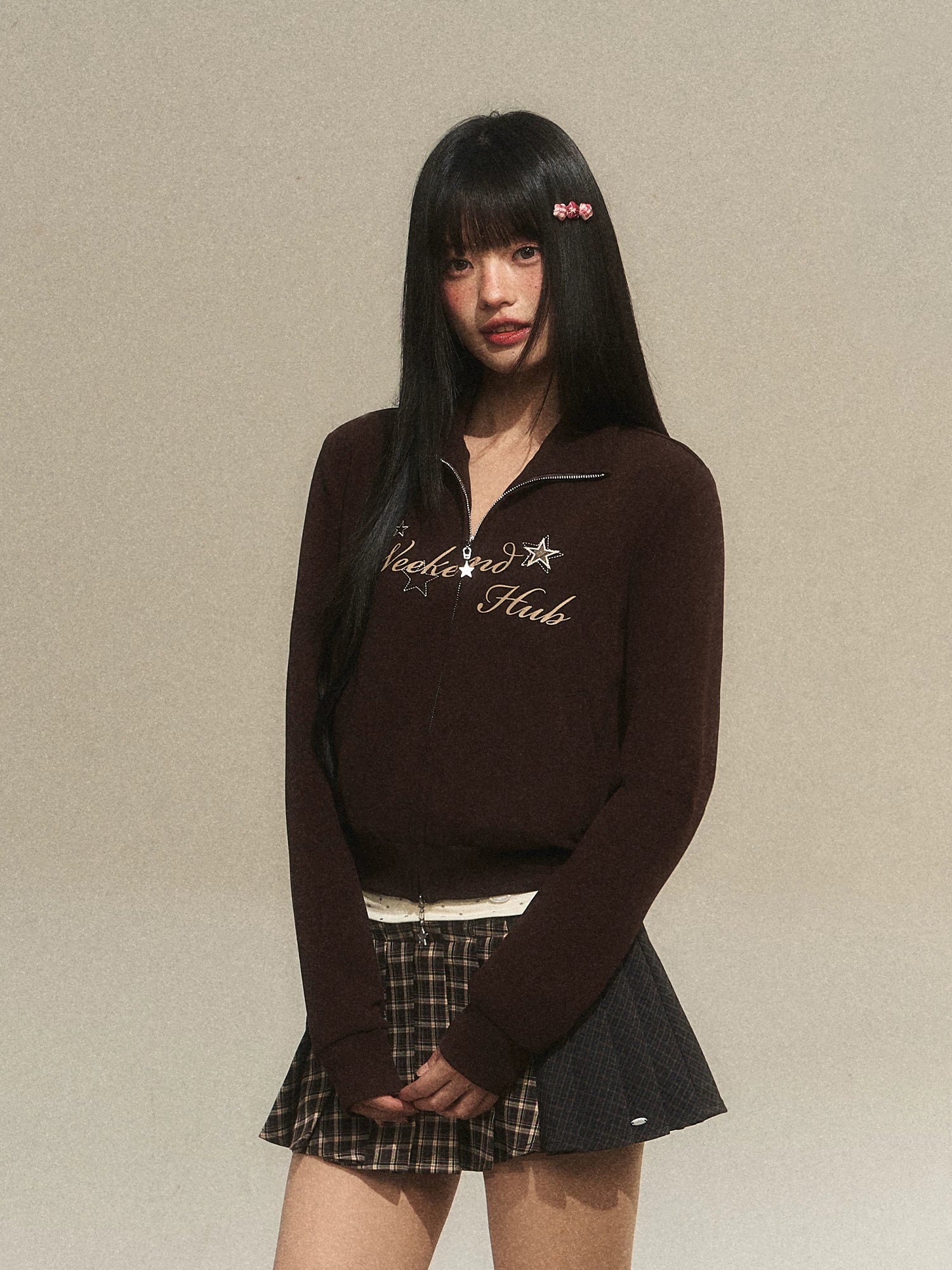 Vintage Letter Zip Sweatshirt