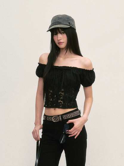 Black Off-Shoulder Lace Top