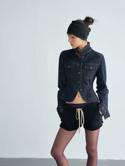Original Denim Short Stand Collar Cinched Jacket Set