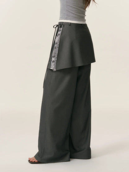 Patchwork Fake Two-Piece Wide-Leg Suit Pants