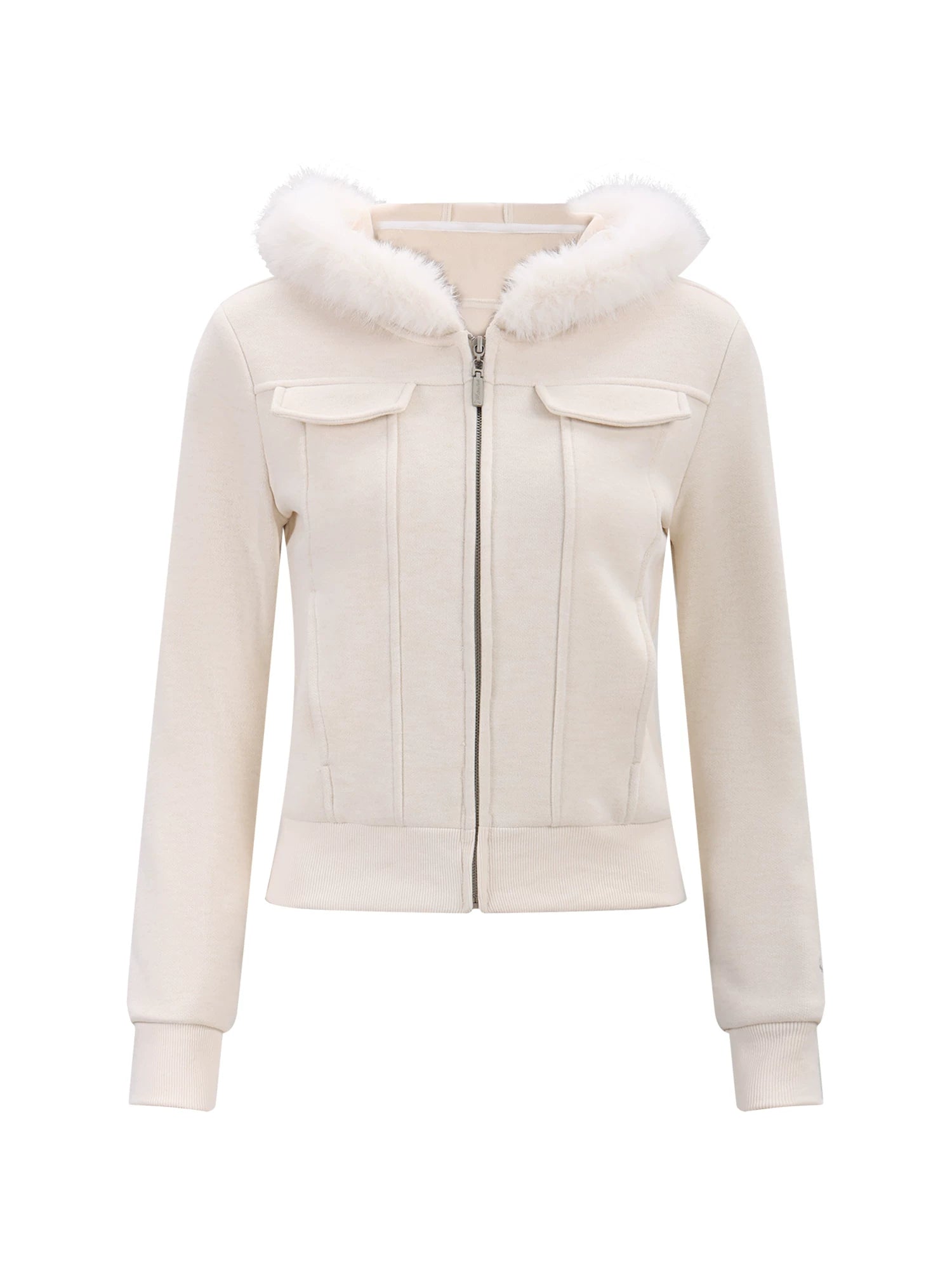 Apricot Fur-Trim Hooded Jacket