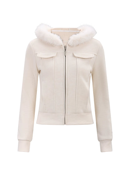 Apricot Fur-Trim Hooded Jacket