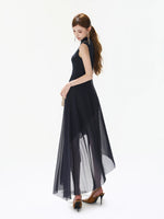 Navy Asymmetric Mock Neck Dress