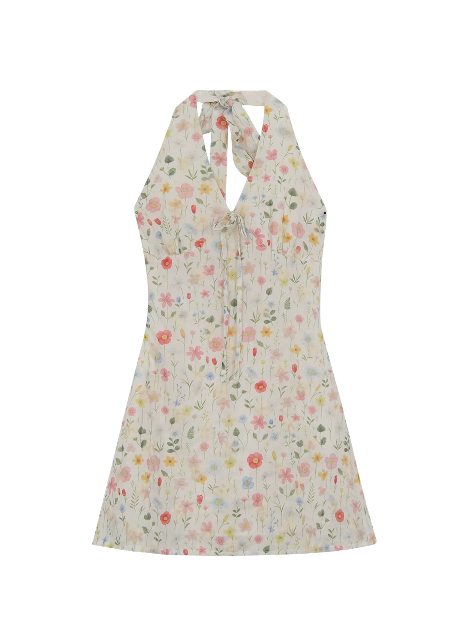 Floral Halter V-neck Mini Dress