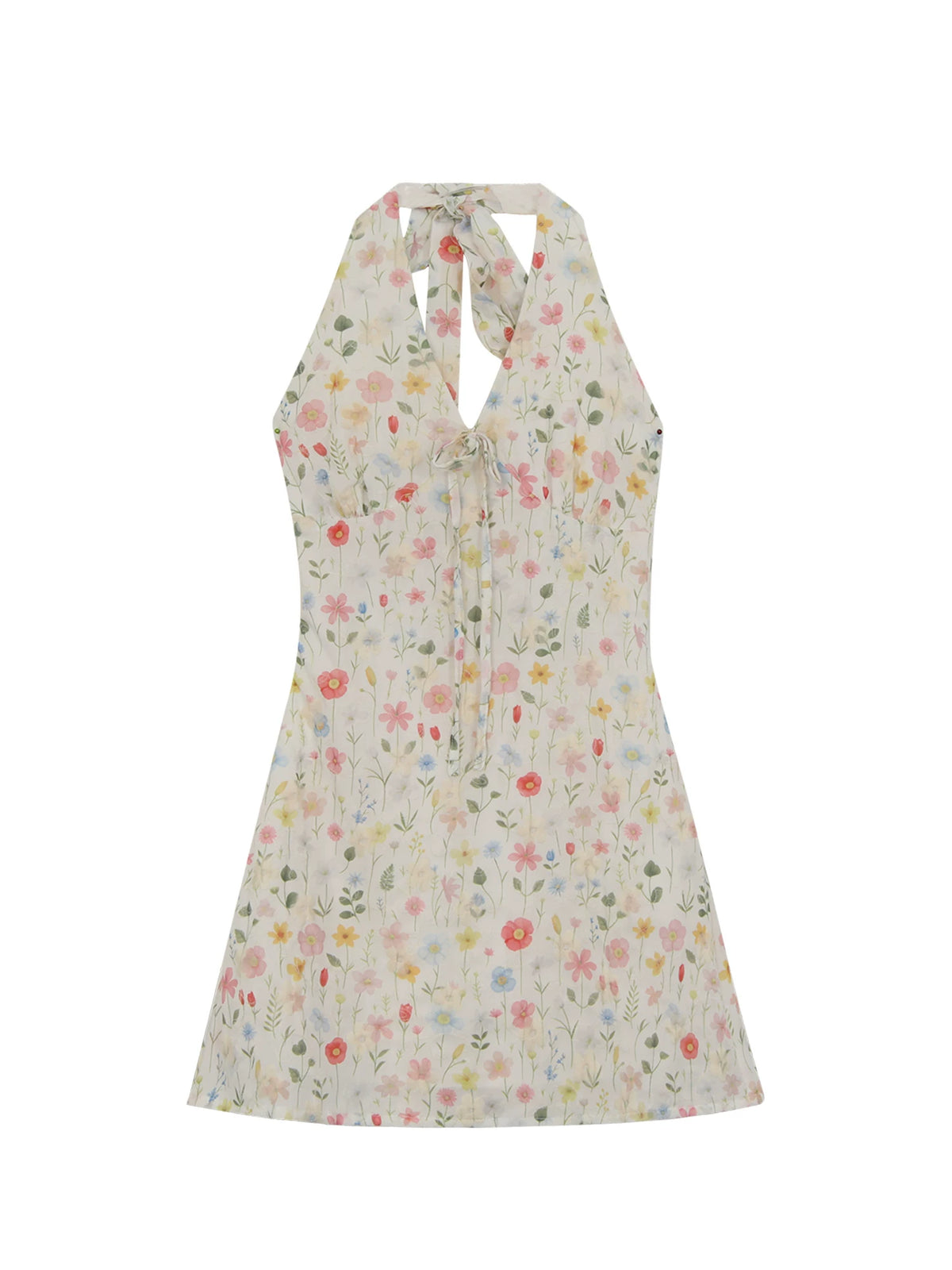 Floral Halter V-neck Mini Dress