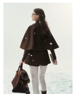 Brown Bow-Tie Double-Breasted Cape Coat