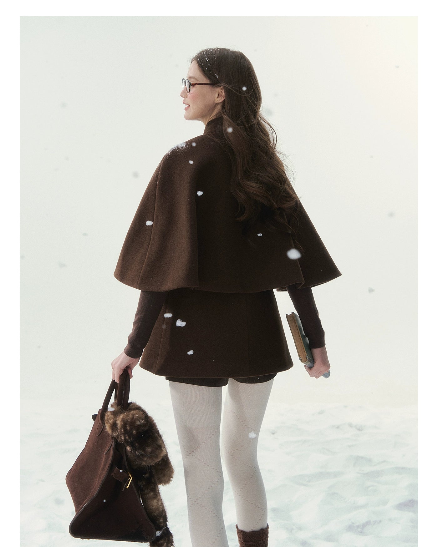 Brown Bow-Tie Double-Breasted Cape Coat