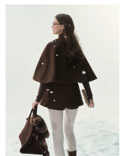 Brown Bow-Tie Double-Breasted Cape Coat