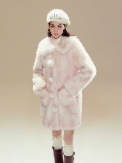 Pink Ombre Doll Collar Long Shearling Coat