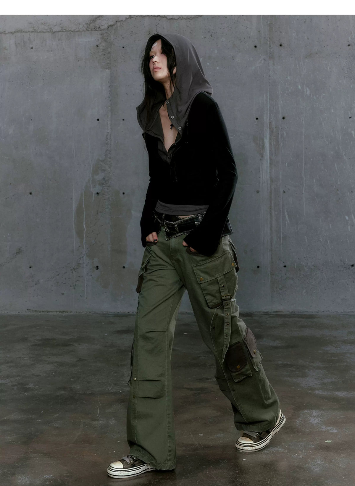 Layered Punk Hooded Top