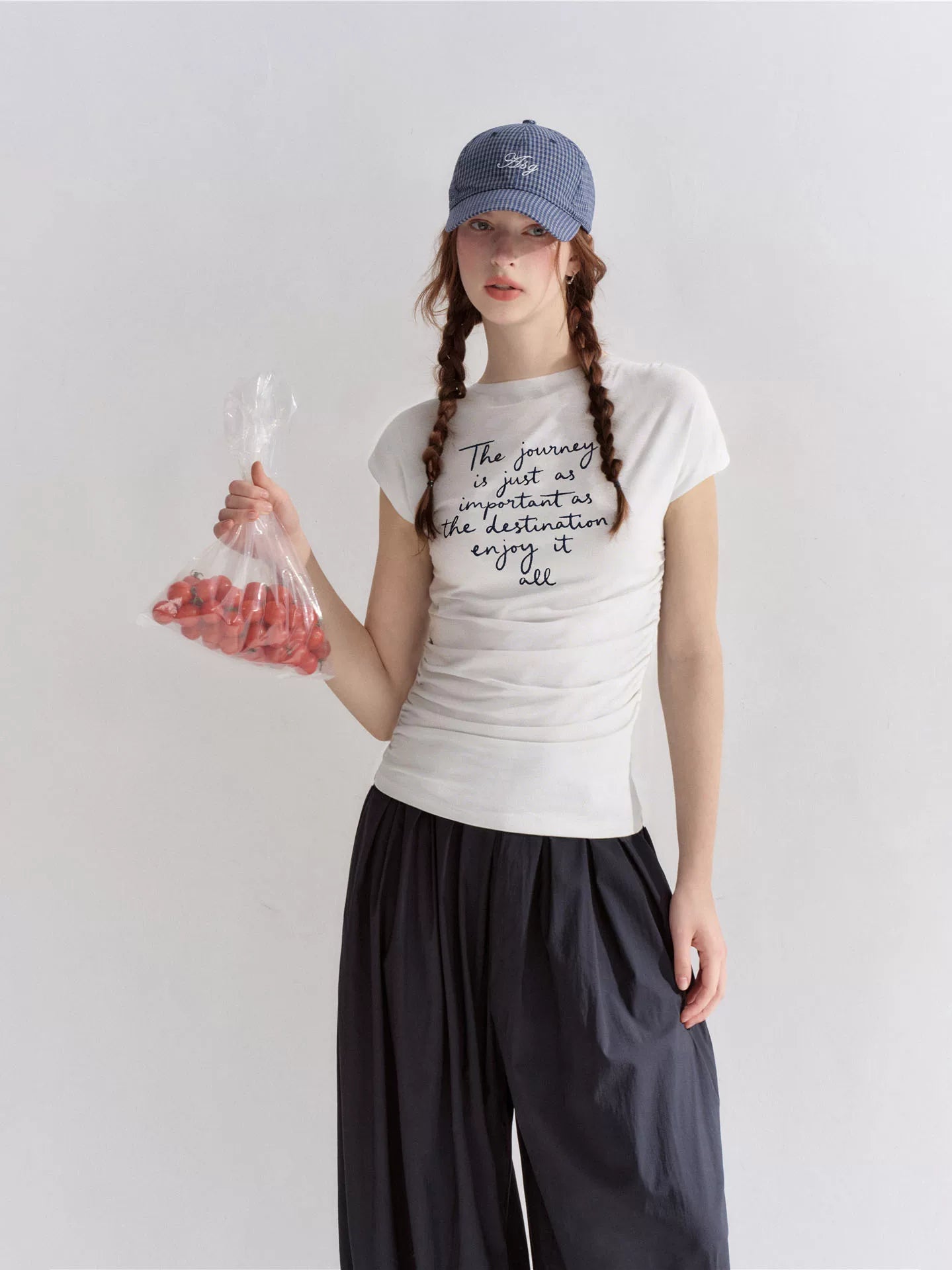 Embroidered Ruched T-Shirt