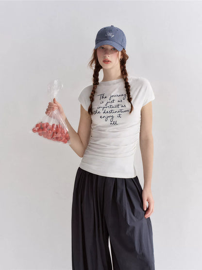 Embroidered Ruched T-Shirt