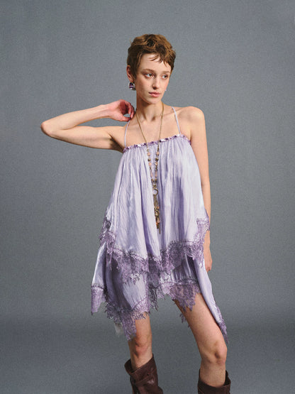 Lilac Beaded Satin Cami Dress