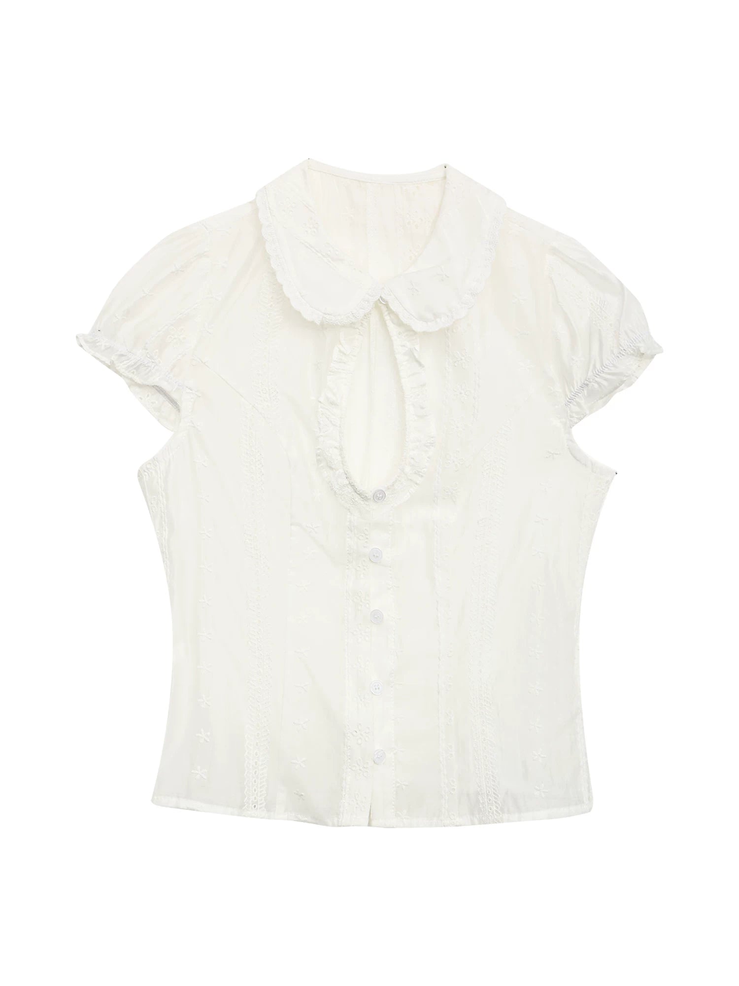 Eyelet Doll Collar Blouse &amp; Skirt Set