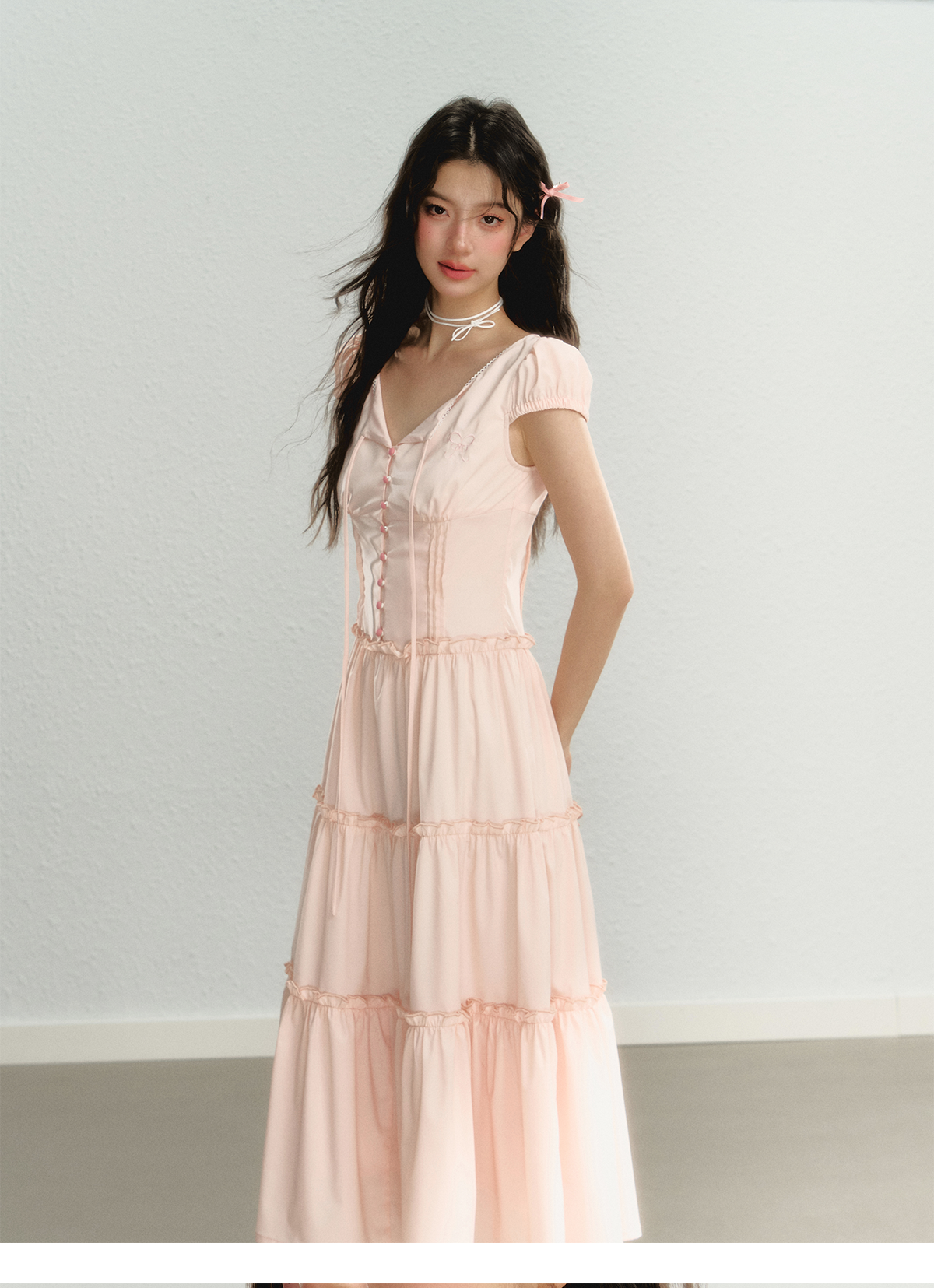 Pink Waist Belted Midi Dress