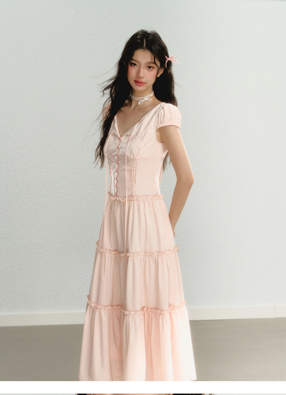 Pink Waist Belted Midi Dress