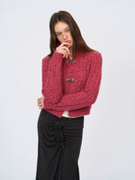 Ivory & Red Cutout Knit Cardigan