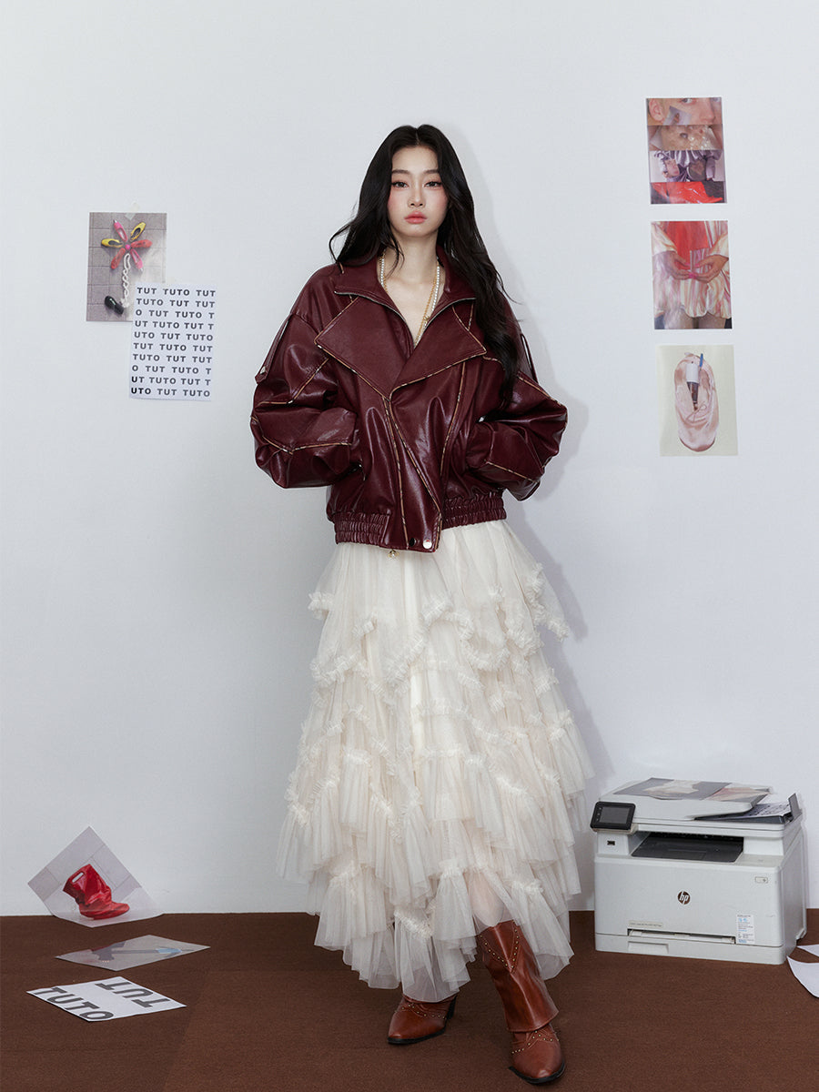 A-Line Long Skirt with Flared Tulle