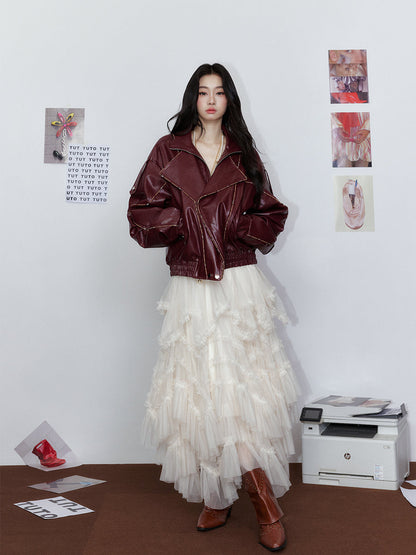 A-Line Long Skirt with Flared Tulle