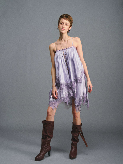 Lilac Beaded Satin Cami Dress