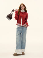 Plaid Lace Trim Knit Cardigan