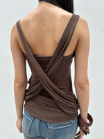Brown Rhinestone Pleated Cross-Back Cami