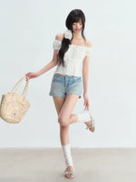 White Off-shoulder Puff Top
