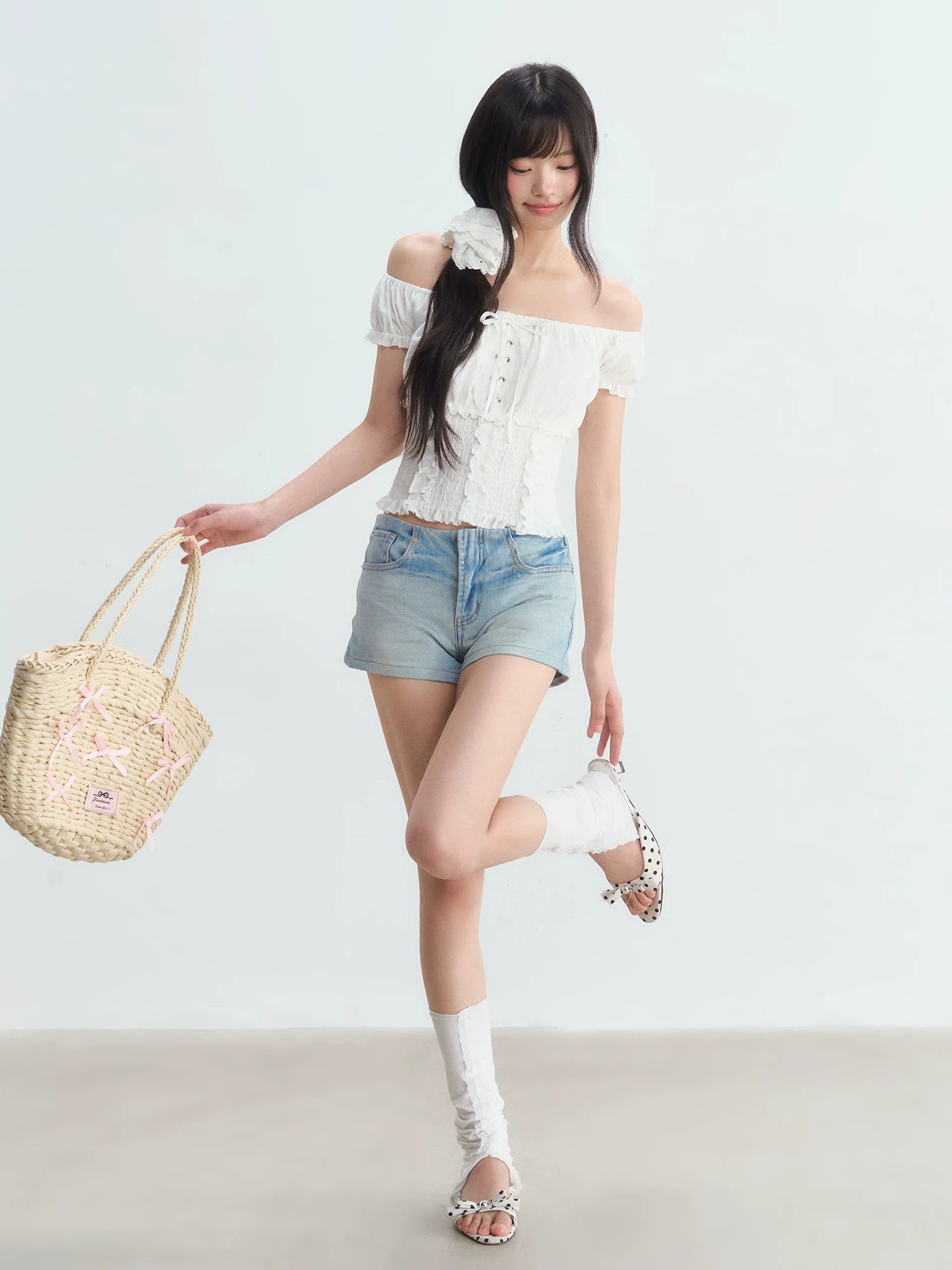 White Off-shoulder Puff Top
