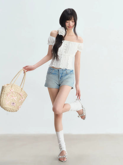 White Off-shoulder Puff Top