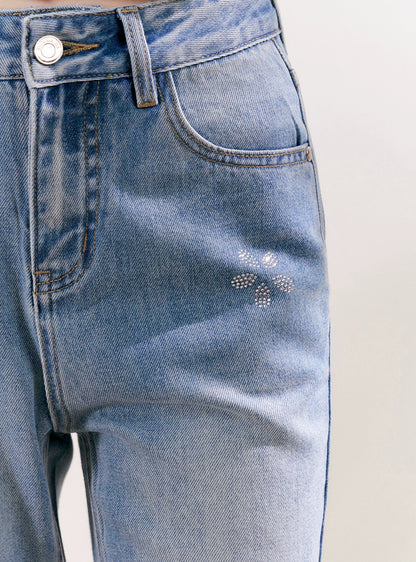Floral Rhinestone Flared Jeans