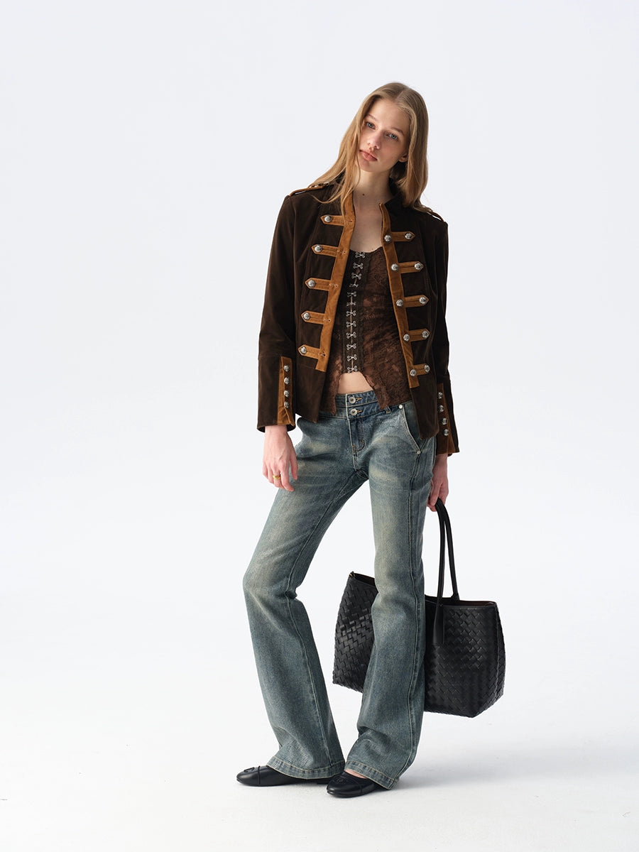 Velvet Colorblock Hardware Jacket